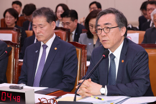 11일 서울 여의도 국회에서 열린 외교통일위원회 전체회의에서 조태열 외교부 장관이 의원 질의에 답변하고 있다. 연합뉴스